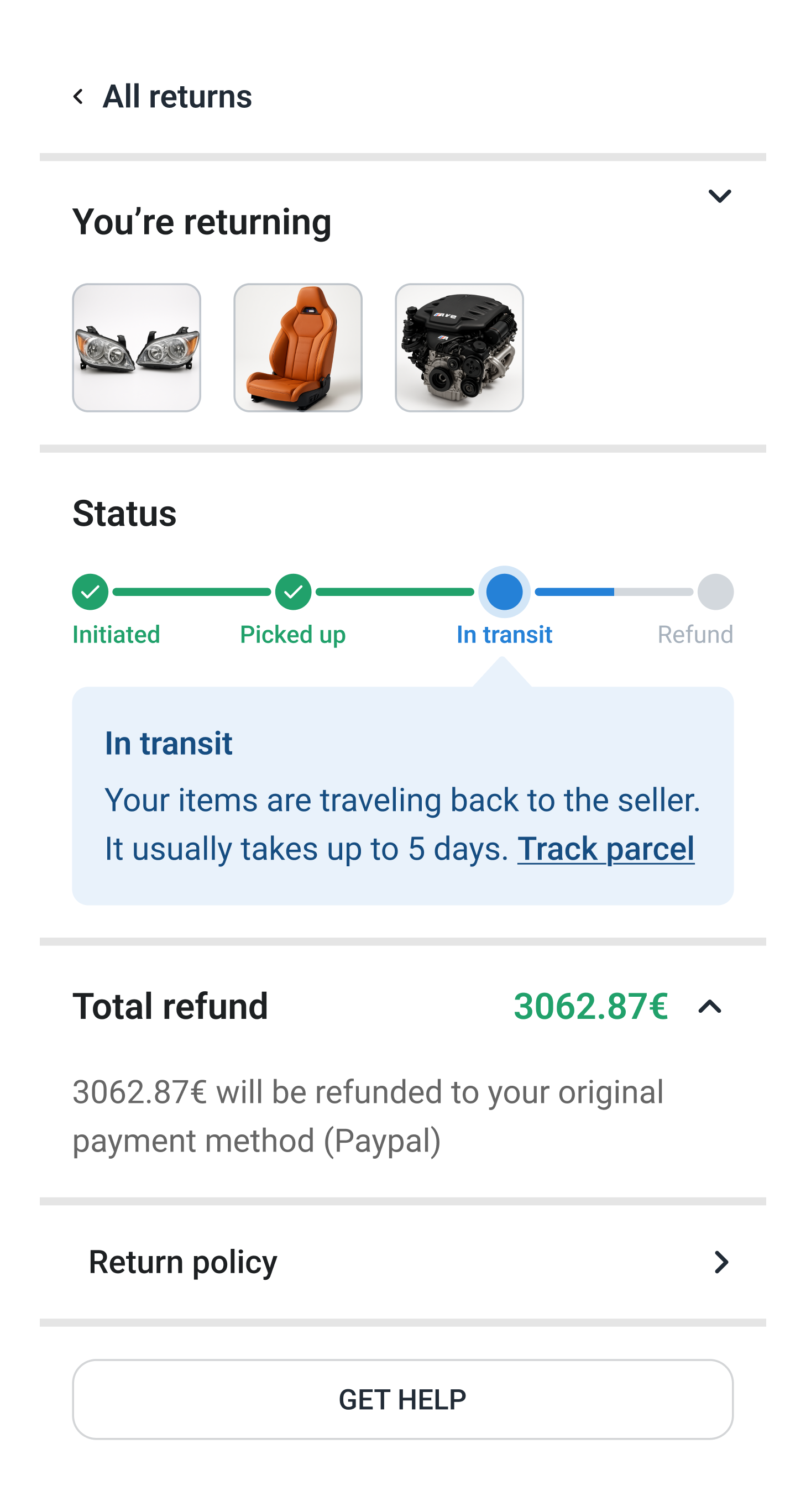 Marketplace returns UI